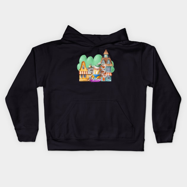 Skateboarding Dog İn The Streets Kids Hoodie by CaptainPixel